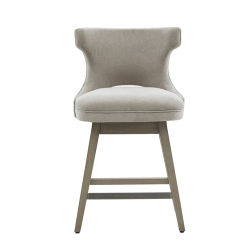 360 Degree Swivel Upholstered Counter Stool with Open Back Light Grey