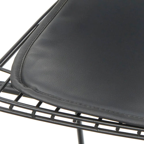 Black Faux Leather Metal Wireframe Dining Chair with Cushioned Seat